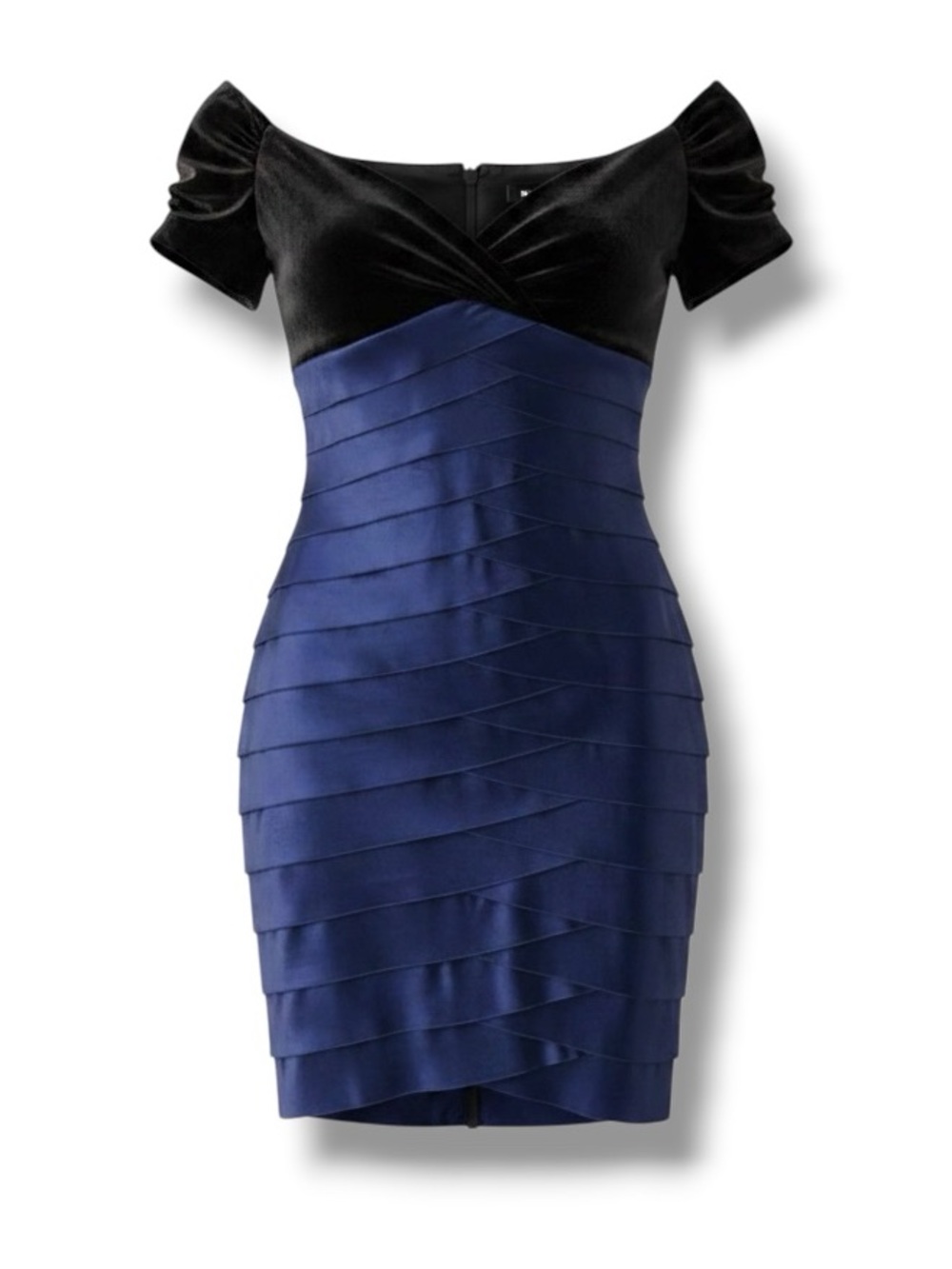 JONES NEW YORK Velvet Satin Shutter Pleat Dress Black Blue Size 8